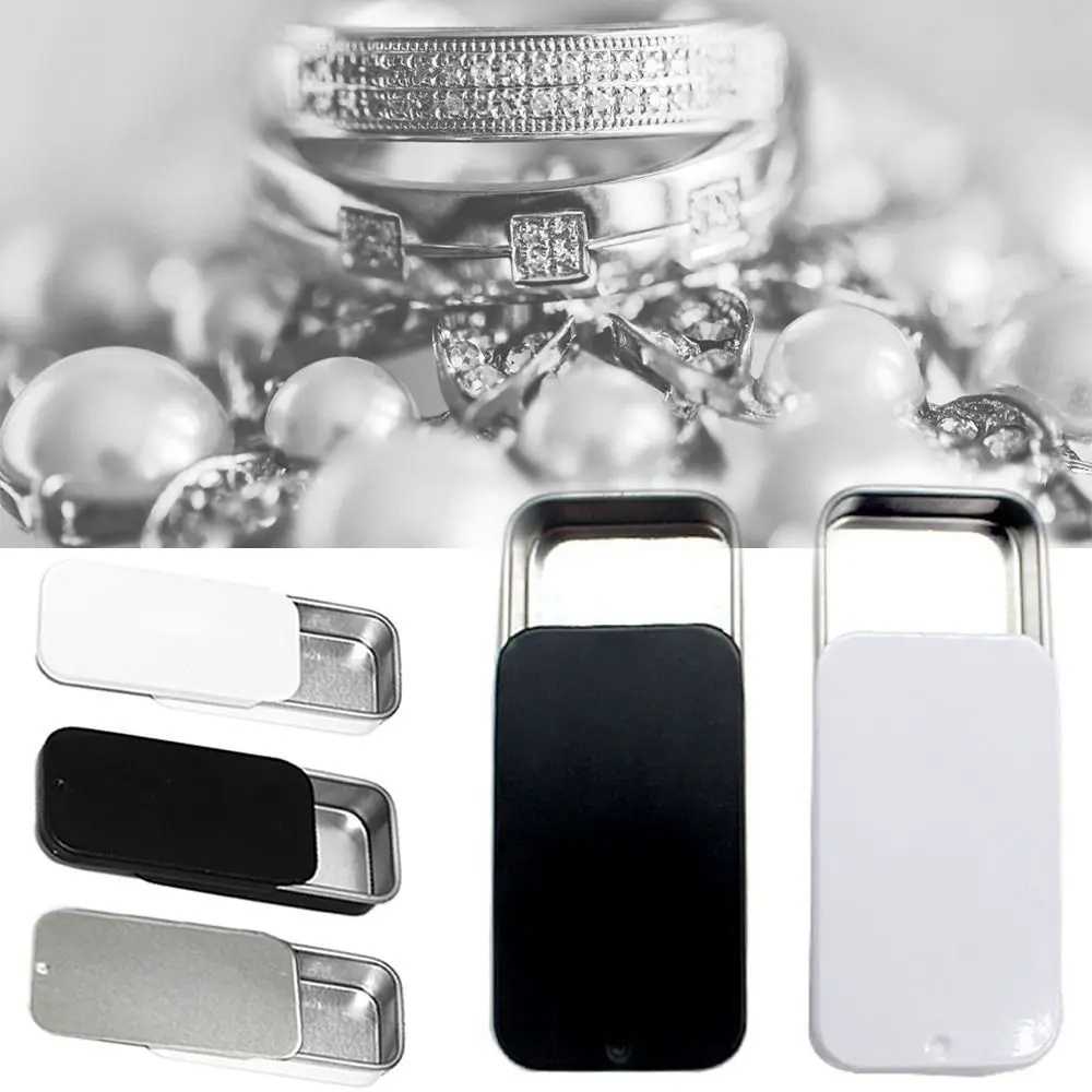 Empty Mini Tin Box Tinplate Push Candy 1Pc Rectangular PillCases Bins Aluminum Jar Hinged Containers Small Organizer Storage Box