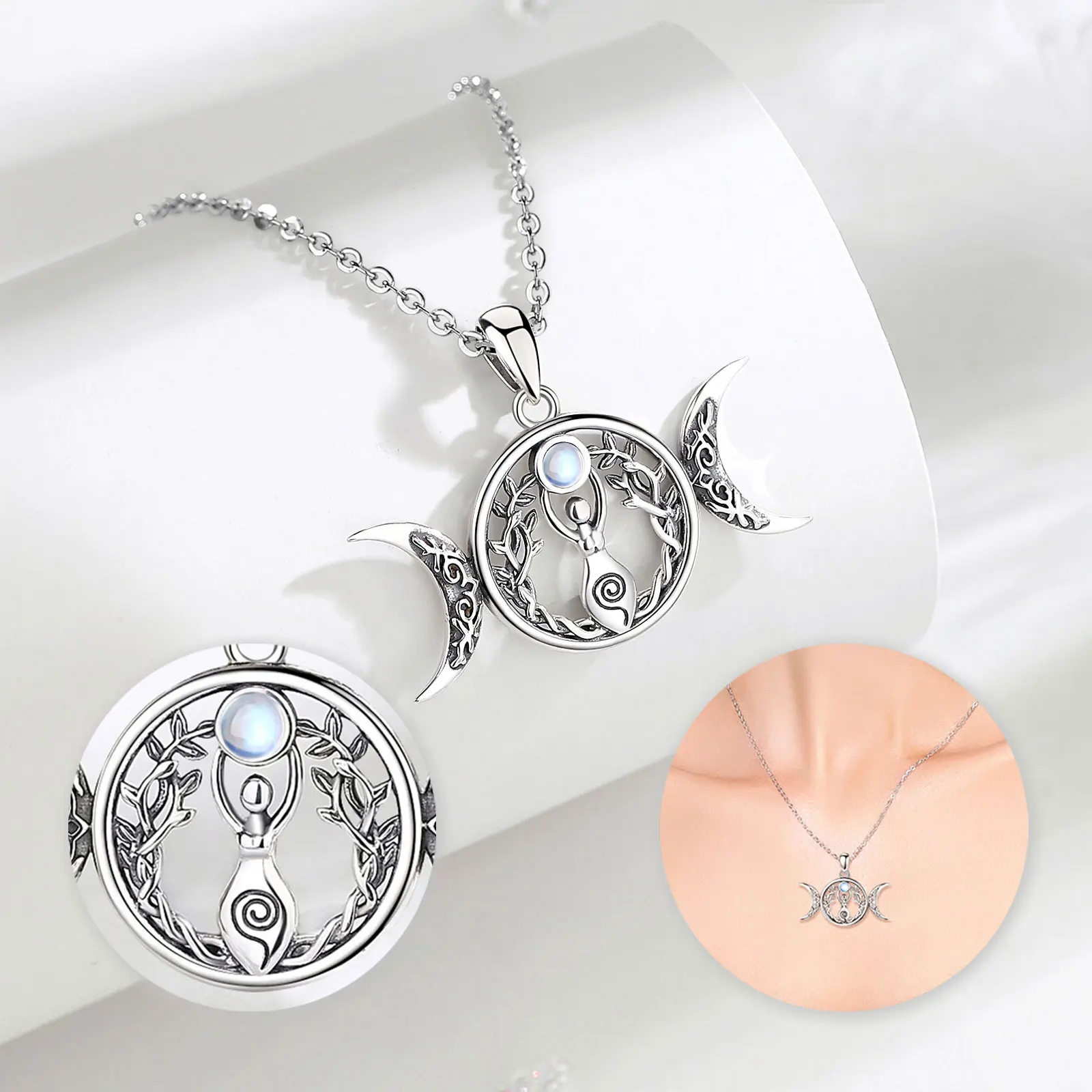 MM: Silver Moon Phase Goddess Pendant