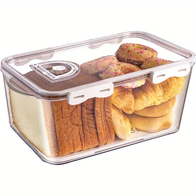 1Pcs Bread Box 3 Size Rectangular Bread Storage Boxes with Time Recording Clear Loaf Bread Container Airtight Bread Keeper Box