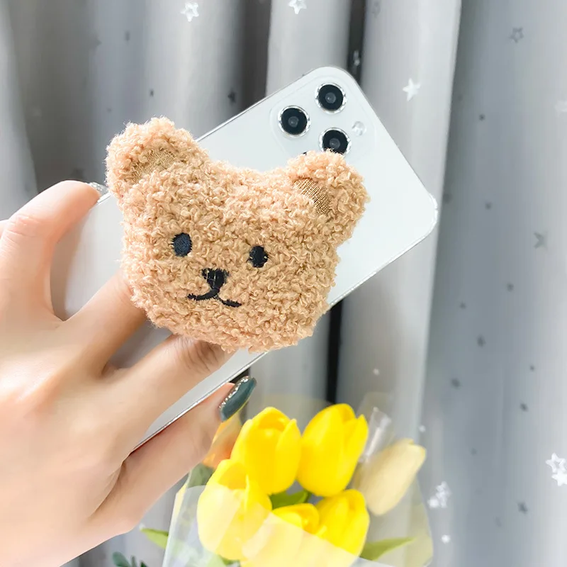 3D Kawaii Furry Bear Phone Holder Grip Tok Peluche Teddy Dog Staffa Per Iphone 14 Pro Cute Smart Phone Holder Griptok