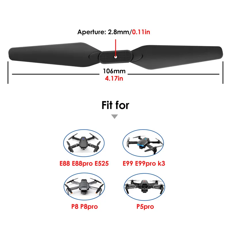 Paquet de 20 hélices pliables compatibles avec drones E88, E88PRO, E88MAX, E525, E99, E99PRO, P1, P5PRO, K3, S1, P8