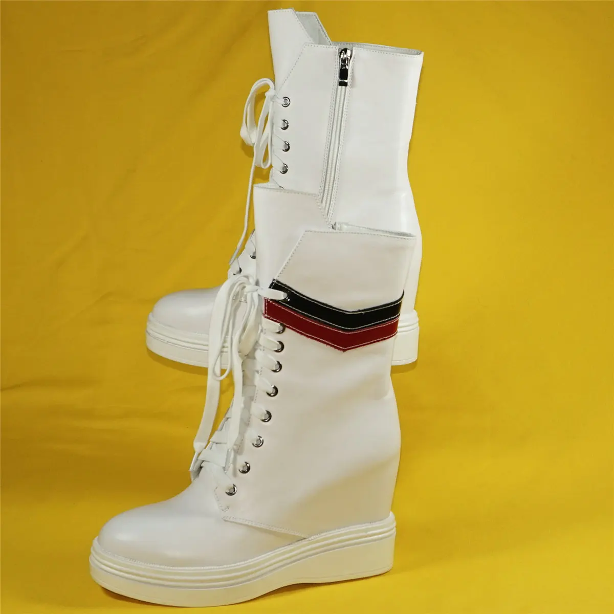 Party Pumps Shoes Women Lace Up Genuine Leather Wedges High Heel Vulcanized Shoes Female High Top Fashion Sneakers Casual Shoes