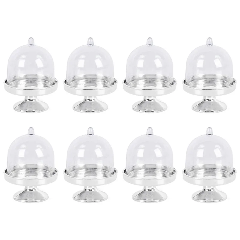 8/4 piezas de mini soportes transparentes para postres y dulces, soporte para exhibición de magdalenas, plato con tapa, decoración para fiestas de cumpleaños y bodas, caja para baby shower