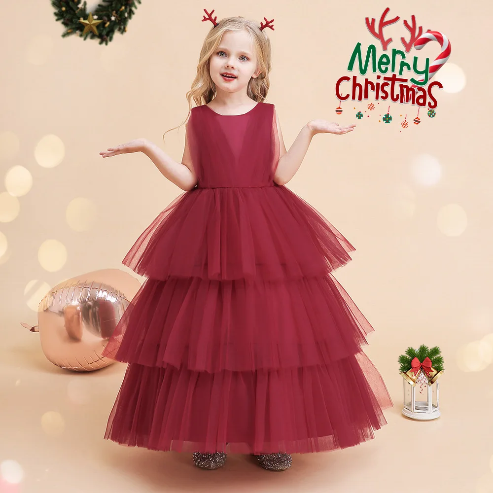 

New Kids Dresses for Girls Teenager Bridesmaid Elegant Princess Wedding Lace Dress Vestido Party Formal Wear Tutu Piano Dress