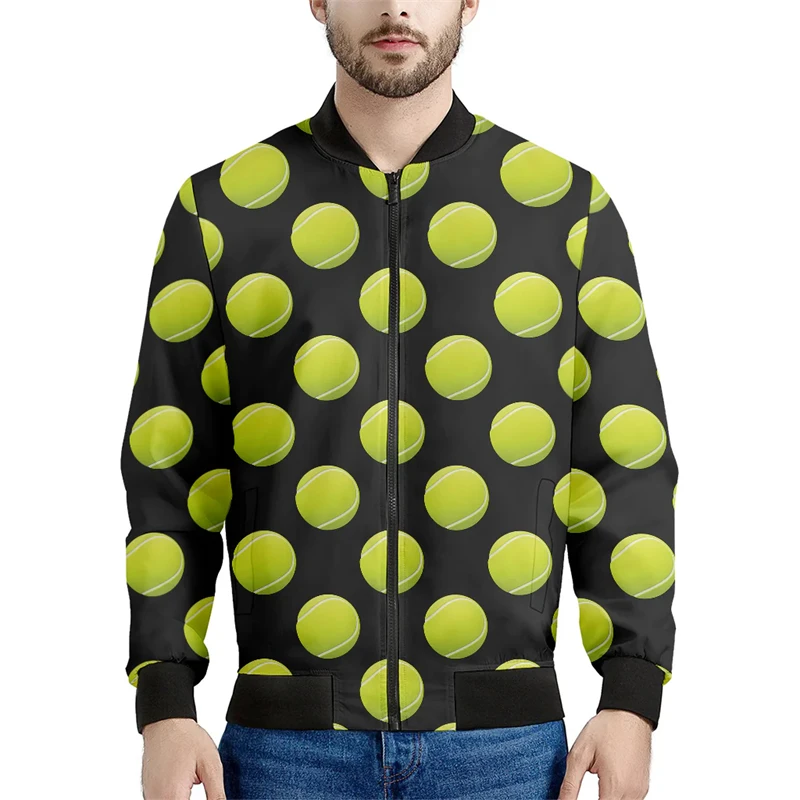 Chaquetas con gráficos de pelota de tenis de moda para hombre, chaqueta bomber deportiva para exteriores de manga larga para primavera y otoño, abrigos sencillos e informales holgados