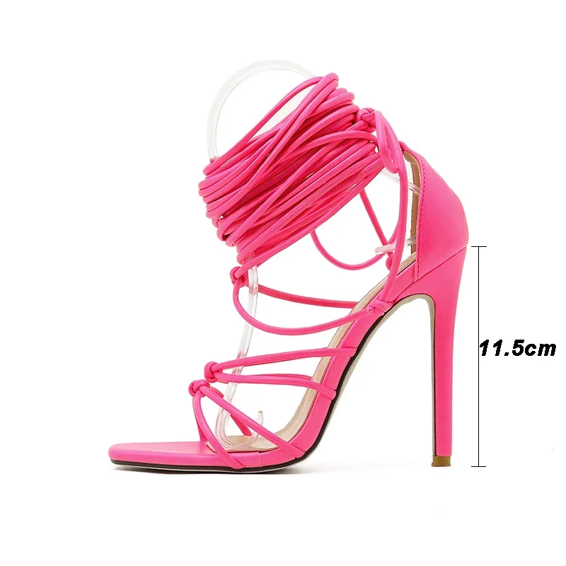 Women High Heels Open-toe Gladiator Sandals Cross-lace Lace-up Roman Hollow Shoes