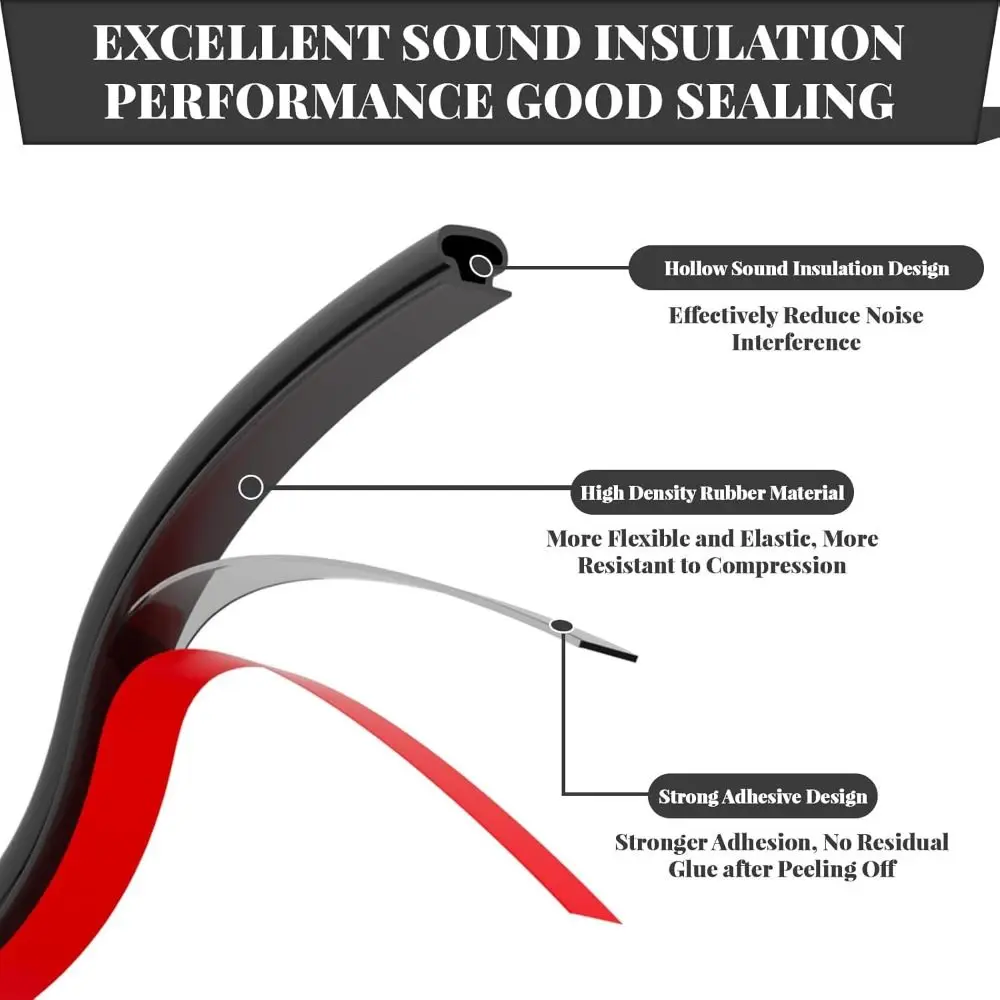 6m Soundproofing Weather Stripping Rubber D-Shape Door Seal Strip Self-adhesive Door Frame Insulation