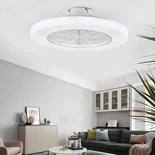 

Ceiling Fan with Lights, Small Fan with Light LED Modern Thin Enclosed Bladeless Fan Lighting, Remote 3-Color Changing 3-level W