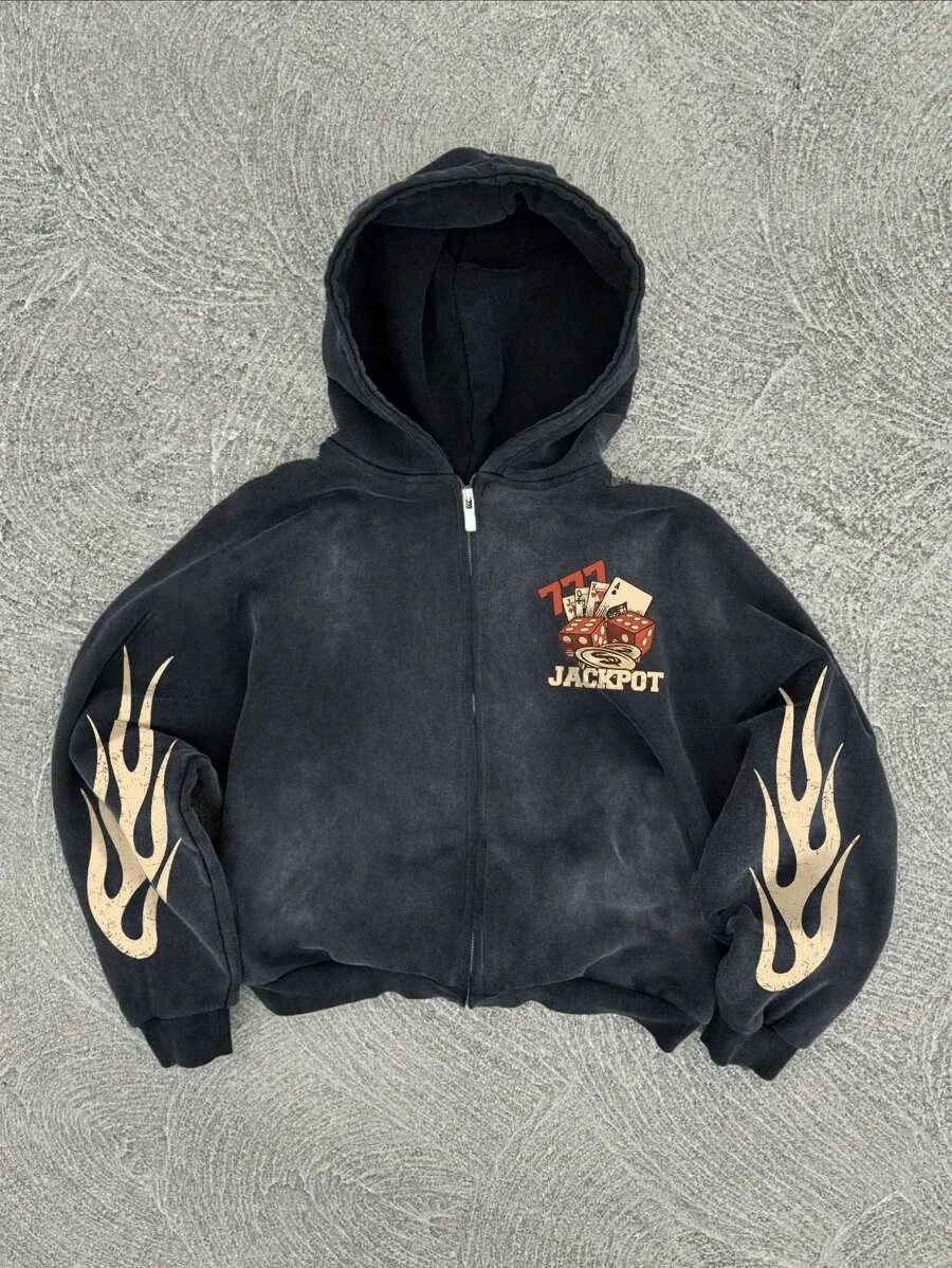 New Trend Hoodie Y2K Personalized Printed Sweatshirt Men's Harajuku Jacket Gothic Zipper Casual Sportswear Loose Fashion Hoodie