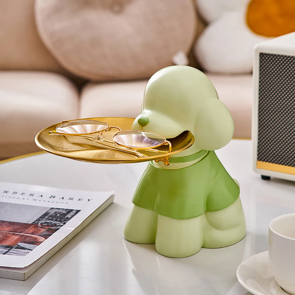 

Home Decor Teddy Dog Storage Tray Modern Style Living Room Hallway Figurine Resin Crafts Lovely Sundries Storage Knickknacks