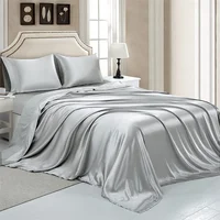 Mulberry Silk Bed Sheet Set with Fitted Sheet Flat Sheets Pillowcase Luxury Solid Color Bedding Sets Wrinkle-Free Antiallergic 2