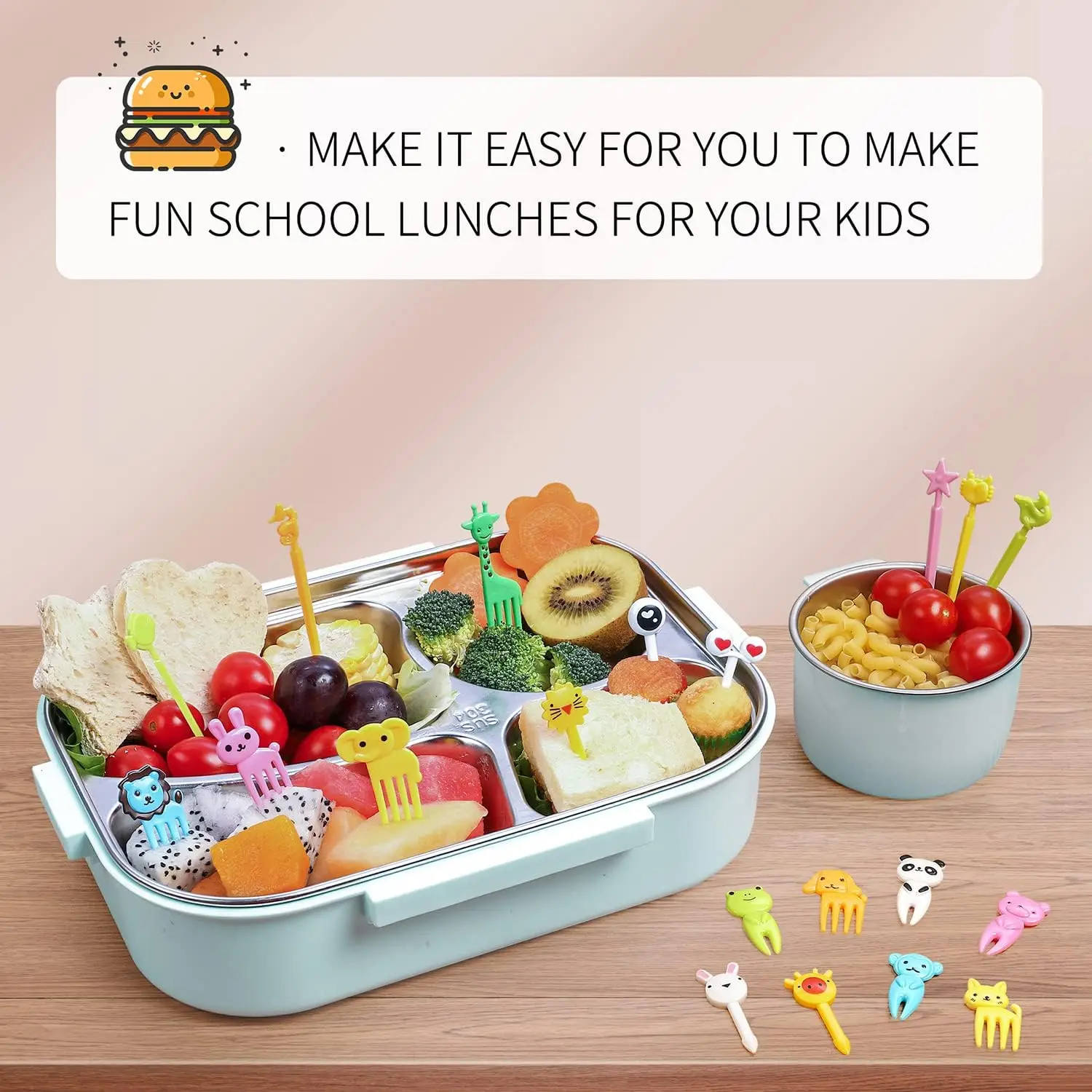 Description Picture 3 of itemCute Mini Food Picks Children Animal Toddler Cartoon Snack Cake Dessert Food Fruit Forks With Cutter Silicone Lunch Box Dividers