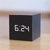 Square Digital LED Alarm Clock Wood Retro Glow Clock Desktop Table Decor Voice Control Snooze Function Desk Clock 1