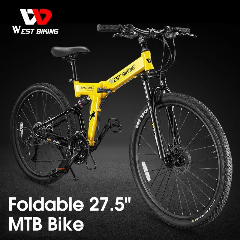 WEST BIKING Foldable 27.5 Inch Mountain Bike 27 Speed BMX MTB Bicycle Men Women Shock Absorption Mechanical Disc Brakes Bike 2