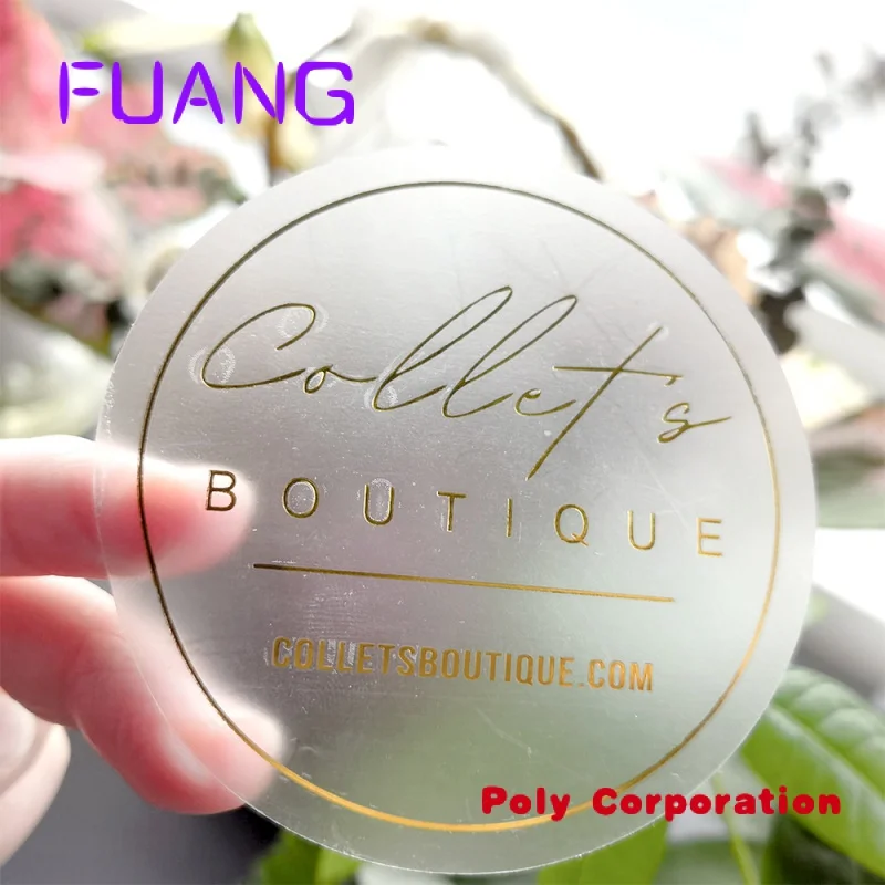 цена Custom  Customized printing hot stamping gold foil clear vinyl logo label Stickers packaging transparent stickers