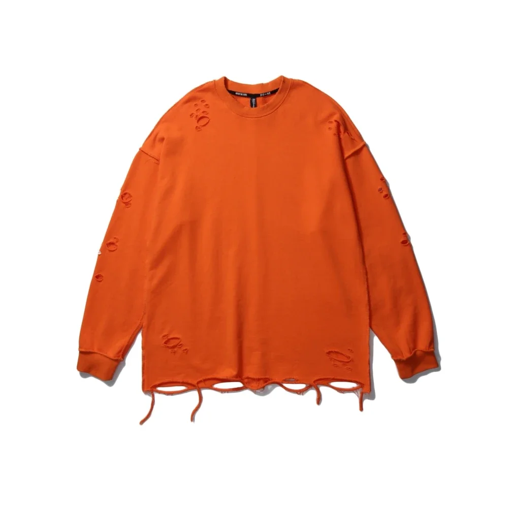 Camisolas rasgadas de manga comprida para homens e mulheres, pulôveres de ombro, streetwear com buracos rasgados, roupas grunge, sloth tops, primavera