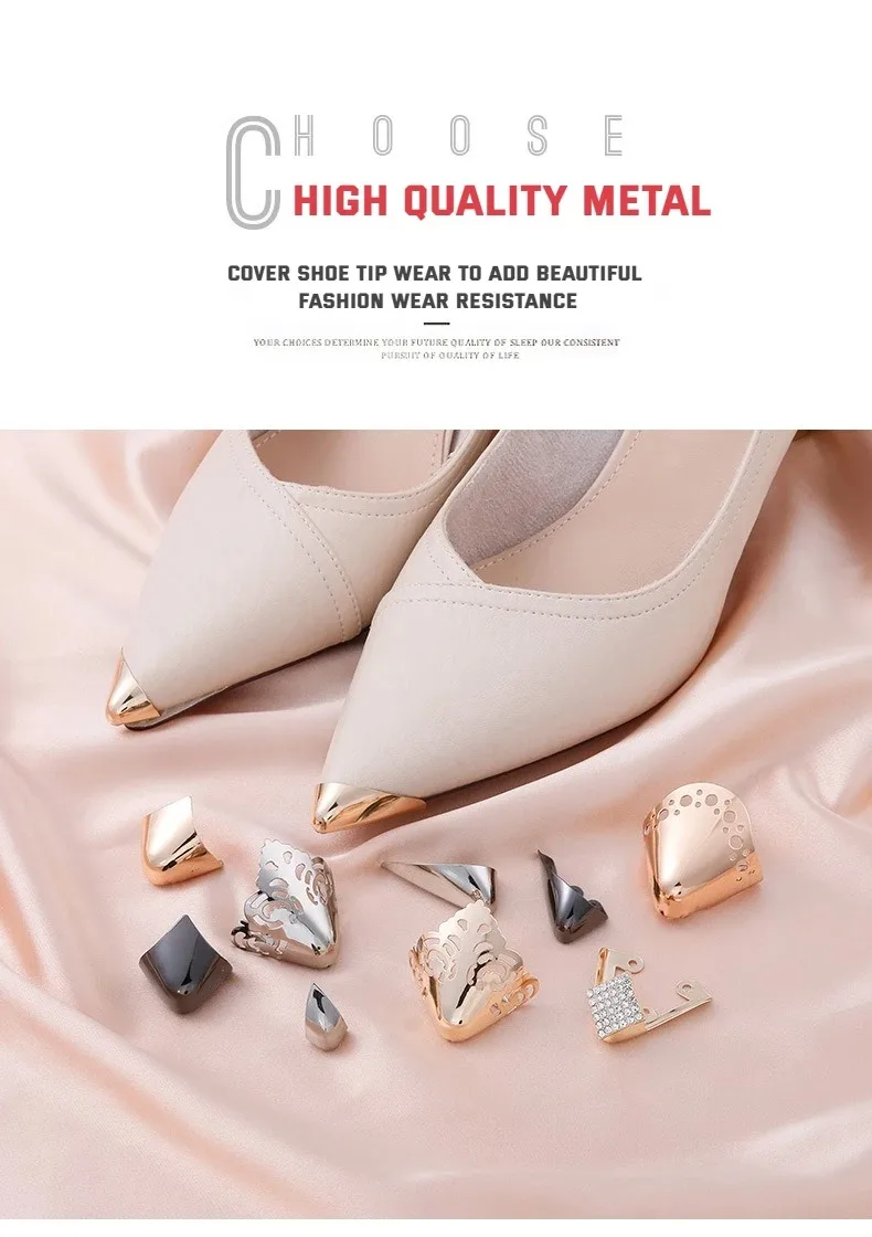 2Pcs High Heel Toe Protector Metall Anti Kick Dekorative High Heels Kappe leder schuhe Zehen Tragen Reparatur Schuh Tipps kappe Accessorices – Detail 4