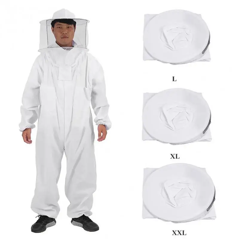 White Beekeeper Suit Comfortable Cotton Beekeeper Suit Full Body Protection Easy To Wear Apiculture Supplies Veil Hood beekeeping suit beekeeping clothing