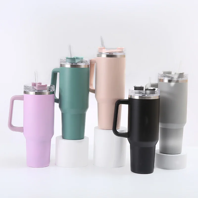 Stainless Steel Termos Coffee Cup 1250ml Large Capacity Black & Pink  Thermal Mug 40oz Tumbler with Straw Water Bottle Drinkware