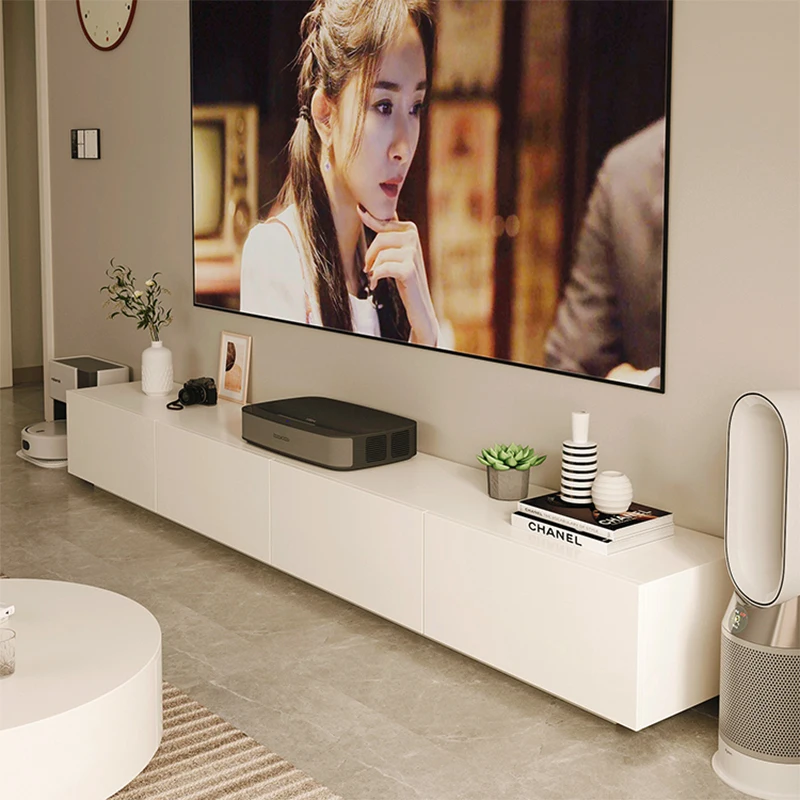 

Solid Wood Cream Style White TV Cabinet Minimalist Living Room Floor Cabinet