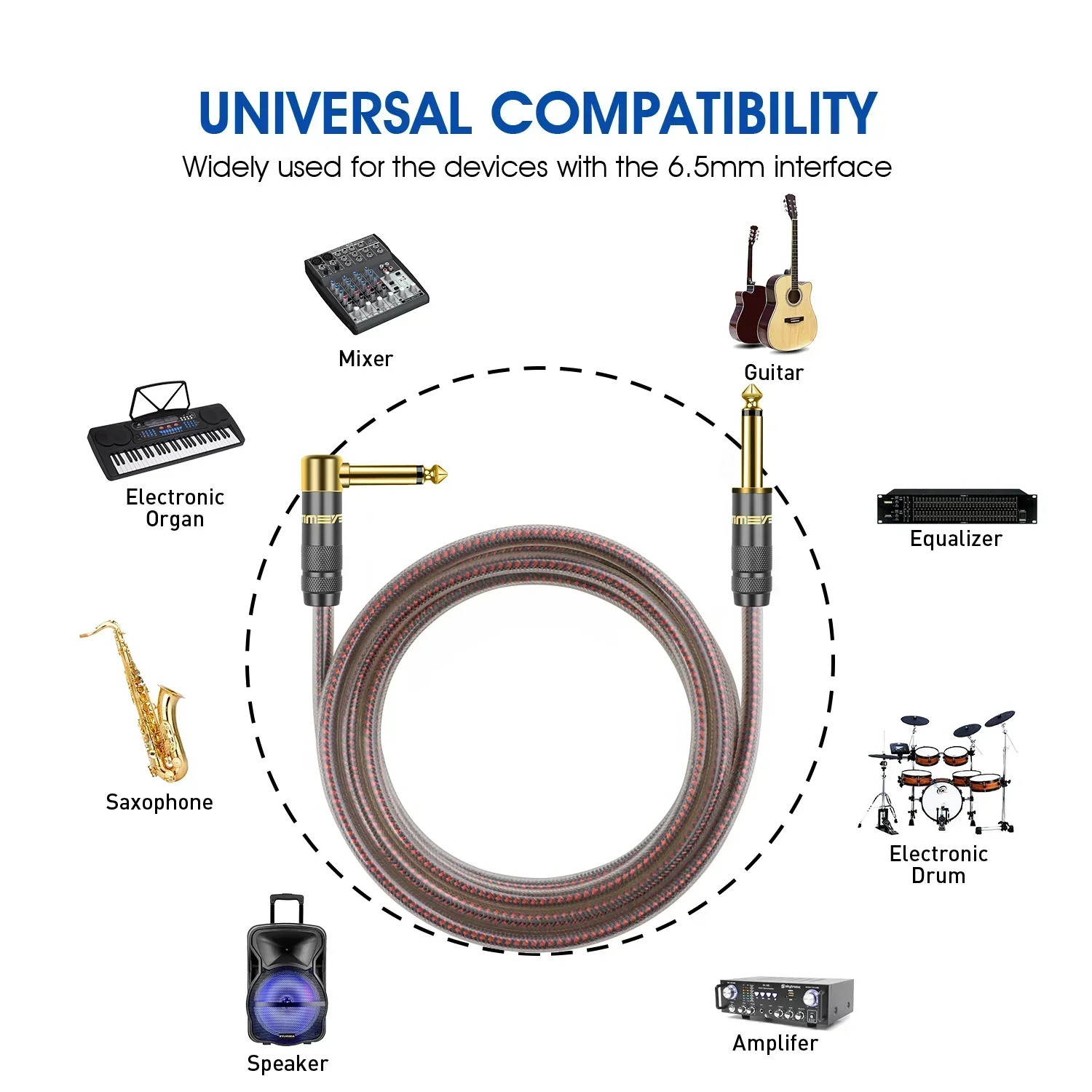 6.35mm TS Audio Cable 1/4 Inch Right Angle Instrument Cable