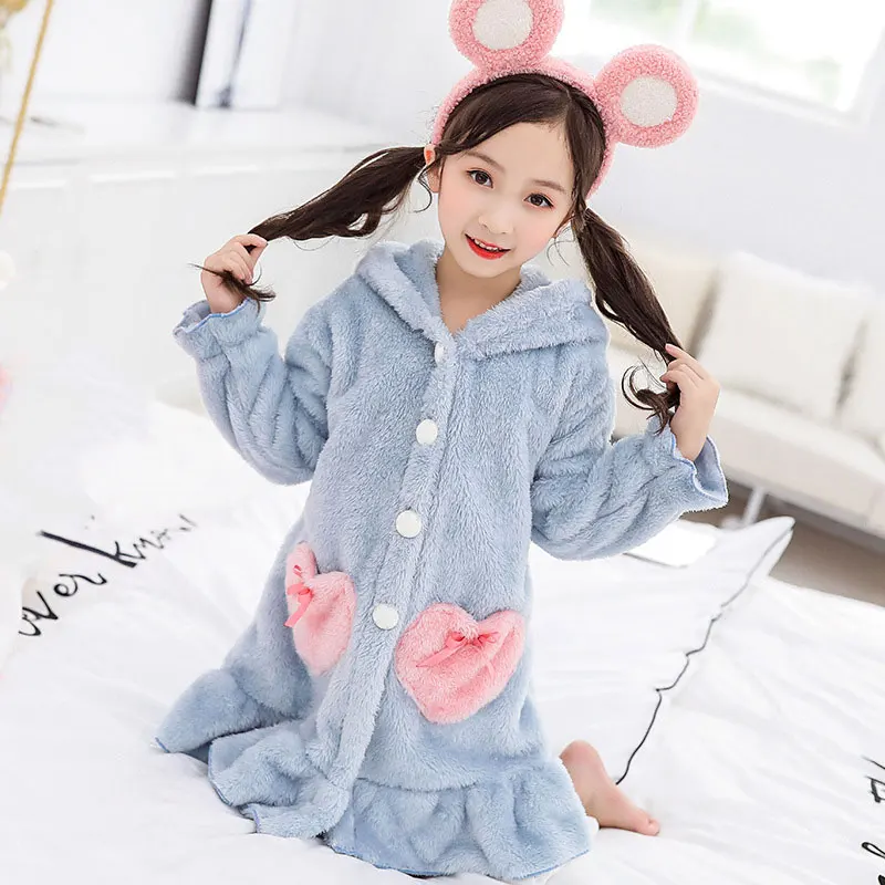Autumn Winter Baby Pajamas Robe Cartoon Hoodies Girl Boys Sleepwear Bath Towels Kids Soft Bathrobe Pajamas Children's Clothing