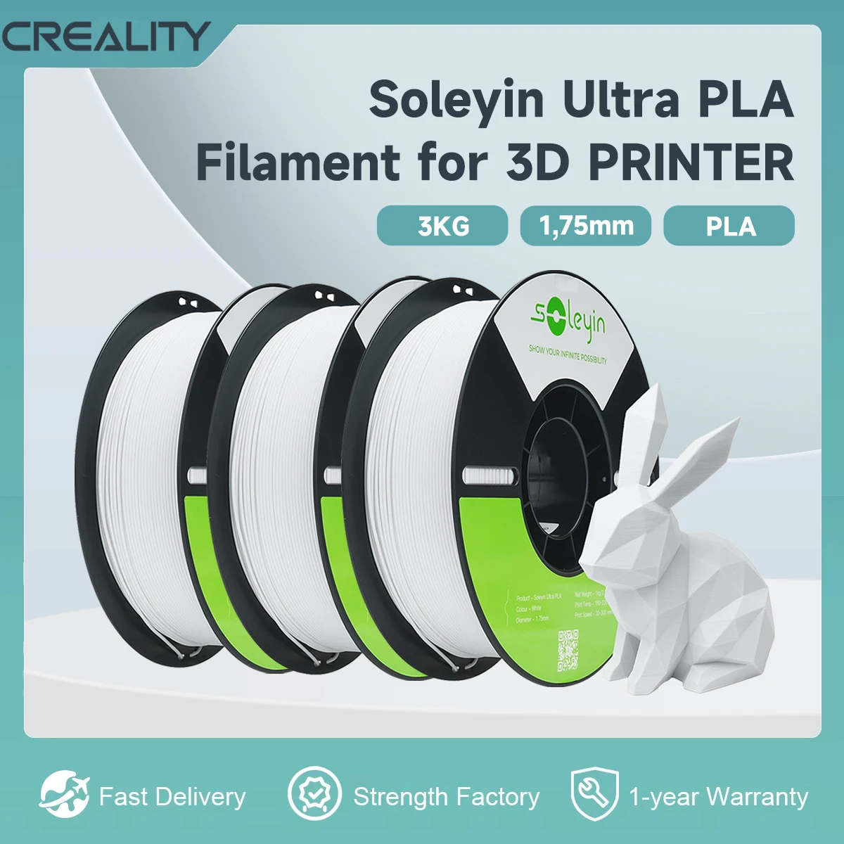 Creality Soleyin 3D Printer Filament 1.75mm Ultra PLA Filament High Speed 30-300mm/s Accuracy +/- 0.02mm 3kg Spool (6.6lbs)