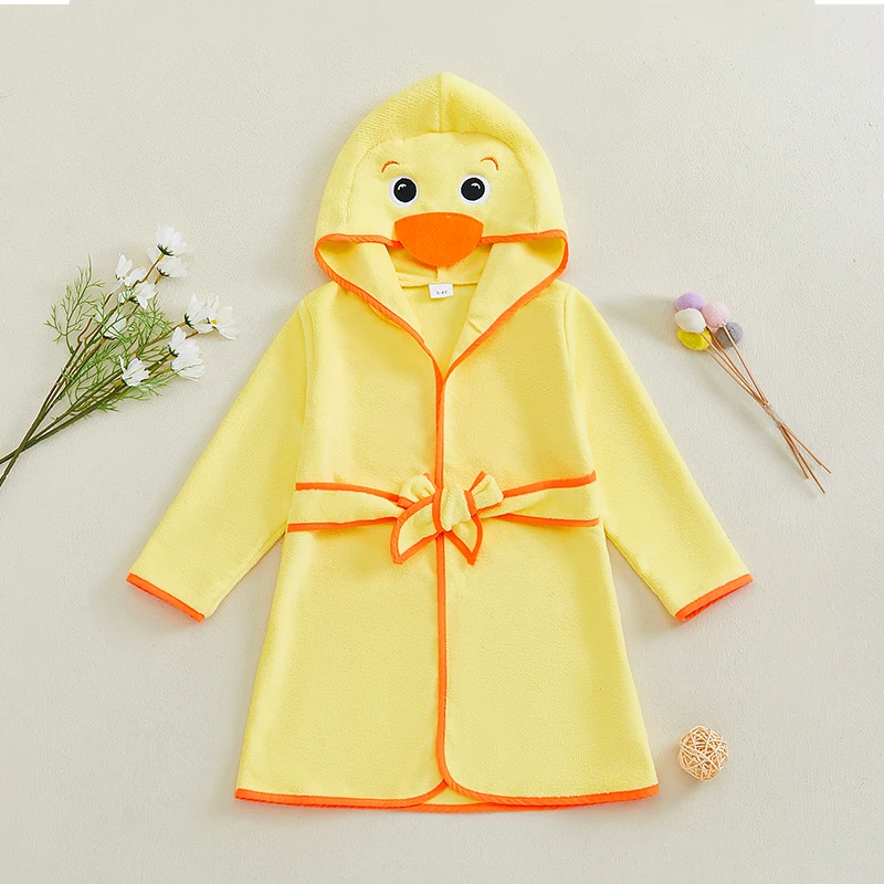 Baby Plush Warm Robes Cute Duck Hooded Bath Towel Cape Poncho Quick Dry Absorbent Bathrobe
