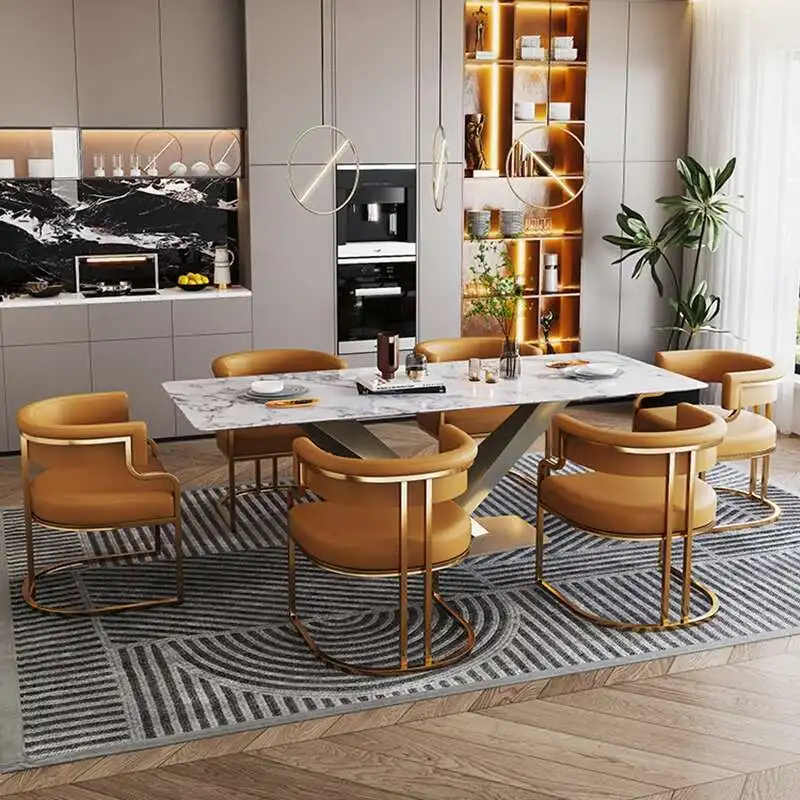 Luxury Dining Chairs Modern Leather Grey Comfortable Barstools Lounge Chair Bedroom Waiting Comedor Living Room Chairs GPF30XP