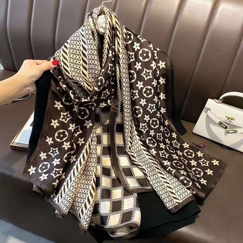 French design L silk scarf for women long satin yarn shawl high-end light luxurious versatile professional clothing