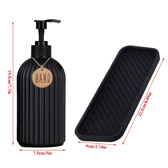 2 ชิ้นสีดําเครื่องจ่ายสบู่เหลวพร้อมถาดซิลิโคน, 500 มิลลิลิตรรีฟิลมือและจานสบู่ขวดเหมาะสําหรับอ่างล้างจานตกแต่ง 6