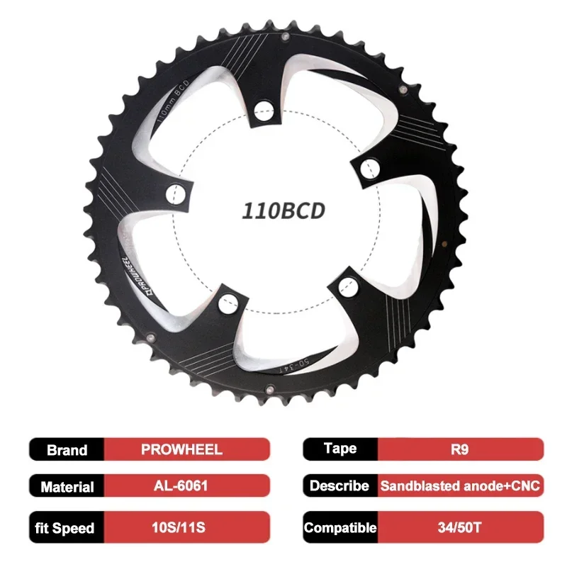 PROWHEEL 110BCD Chainring 5 Bolt 4 Bolt Mountain Bike Chainwheel 34T 50T Bicycle