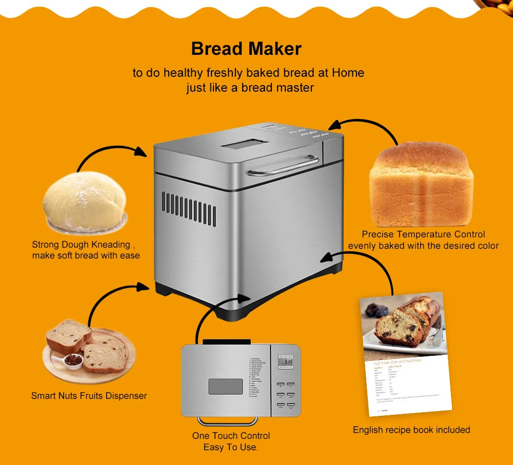 The Best-selling High-quality Bread Machine with LED Display Screen Is an Electric Household Automatic Bread Machine.