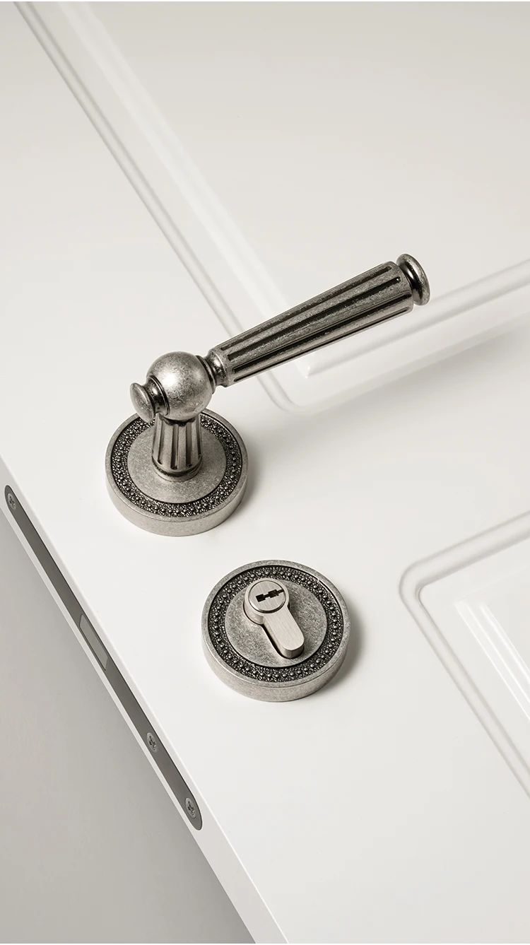 Dooroom Messing-Türhebel-Set, Retro-Stil, Antik-Silber, Chrom, Innenraum, Schlafzimmer, Badezimmer, Türhebel, Dummy-Schloss, Durchgangsschloss – Detail 7