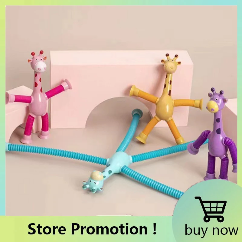 

4 Pcs Telescopic Suction Cup Giraffe Toy Cartoon Puzzle Suction Cup Parent-Child Interactive Decompression Toy Stress Relief