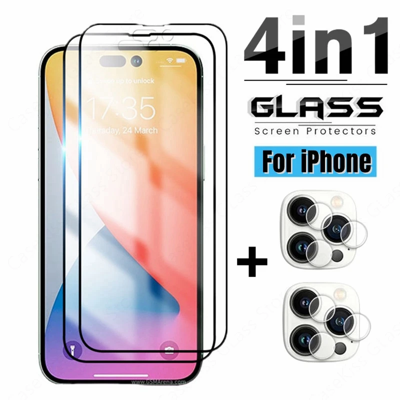 4in1 Tempered Glass for iPhone 14 11 12 13 Pro X XS Max Screen