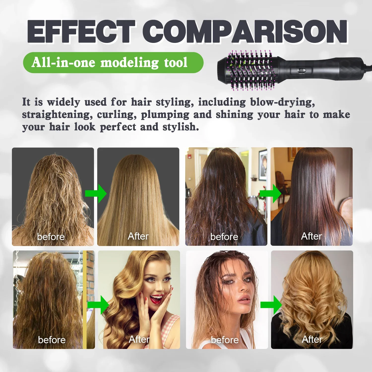 1000W Hair Dryer Hot Air Brush Styler Volumizer Straightener Curler Comb Roller One Step Electric Ion Blow Dryer Brush 6