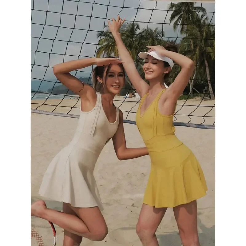 Dress Short Running Tennis Skirt Fake Two-piece One-piece Beautiful Back Yoga Suit Sports Fitness Suit Summer Women Tennisdress