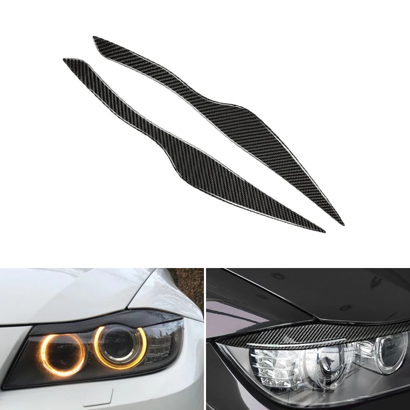 

2pcs Real Carbon Fiber Front Headlamp Headlights Eyebrows Eyelids Bumper Trim For BMW 3 Series E90 2005 - 2009 2010 2011 2012