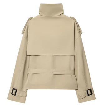 HXAO المرأة سترة واقية معطف ديمي الموسم اقتصاص خندق معطف امرأة طويلة الأكمام حزام سترة جديدة مزدوجة الصدر قصيرة خندق 5