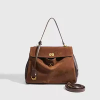 Sac à Main en Cuir group pour Femme, Marque de Luxe, Marron, Daim Givré, Fourre-Tout localité, à la Mode 6