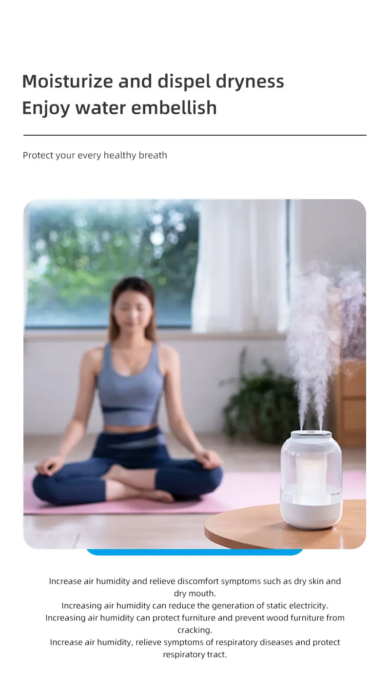 Description Picture 4 of item2025 New 2L Double Nozzle Air Humidifier USB Aroma Diffuser Essential Oil Purifier Aromatherapy Mist Maker Color Lights For Home