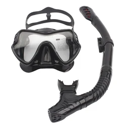 Professional Unisex Snorkeling and Diving Set with Mask and Tube (All Black)