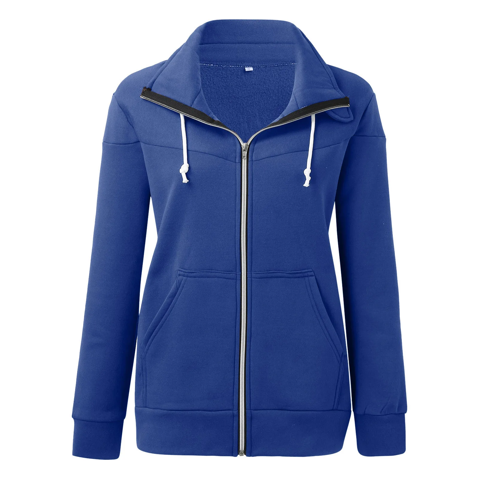 Women-Autumn-Winter-Long-Sleeve-Fleece-Warm-Hoodless-Stand-Collar-Solid ...