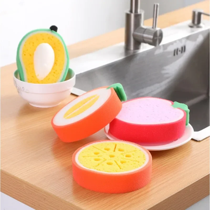 

1/4pcs/set Creative Cleaning Sponge Fruit Shape Washing Dishes Sponge Thickened Dishwashing Wipe Household Kitchen Accessories