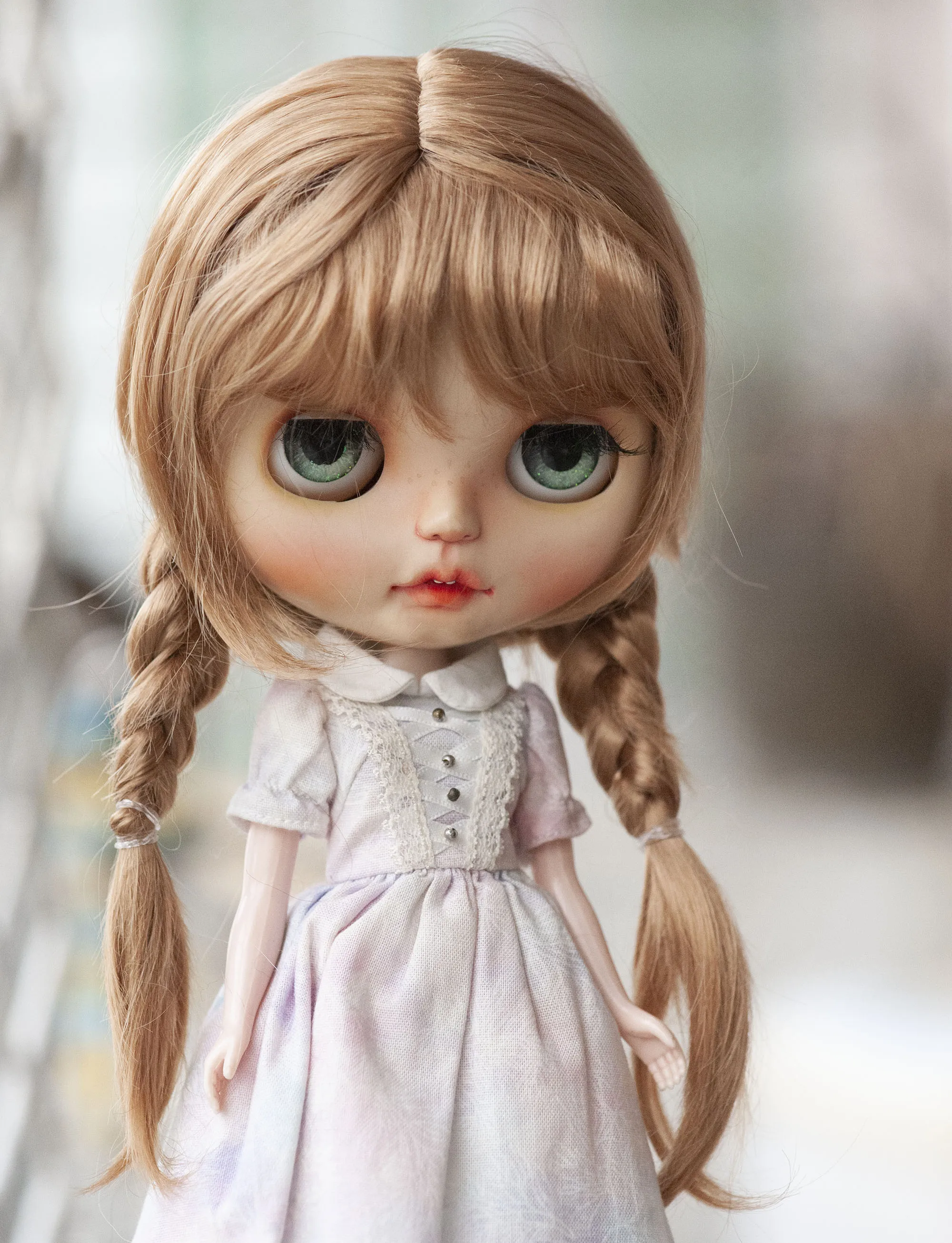 Cute Blythe Doll Wig Double Braids Twin Tails Long Doll Wig Dark