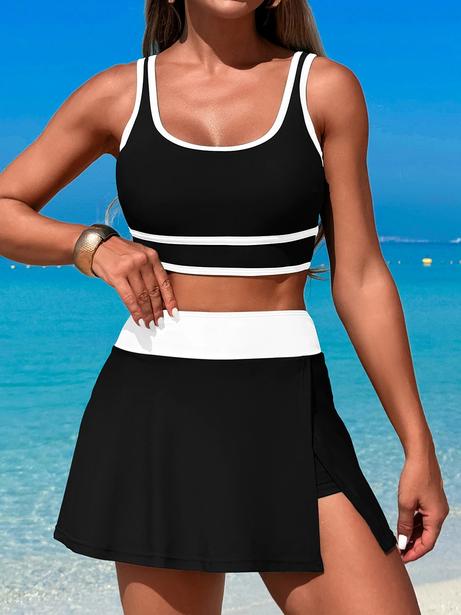 2026 Sporty Swimsuit Women Two Pieces High Waist Beach Dress Solid Swimwear Female Bathers Bathing Swimming Swim Suit Beachwear - 3