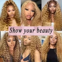 Perruque 27 Blond Miel 13x6 Cheveux Humains Bouclés Pré-Pluckée avec Baby Hair pour Femmes Noires Perruques Vietnamiennes Originales 32 36 Pouces Densité 250 7