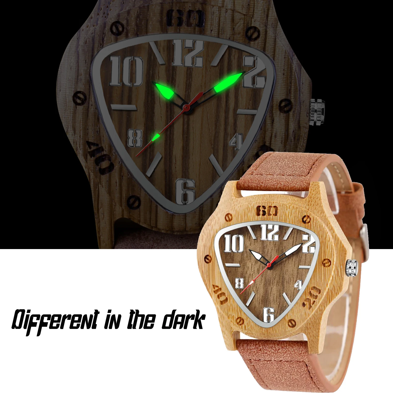 Men's Wooden Quartz Wristwatches, Fashion Brown Triangle Dial Strap Wooden Watches for Men-Brown,bracelet