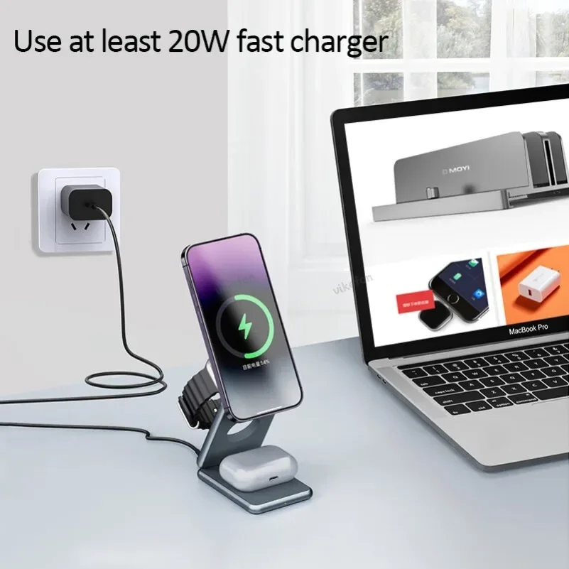 Dual 15W Magnetic 3 in 1 Wireless Charger Stand For iPhone 12-16 Apple Watch 9 8 Samsung Galaxy 6 5 Active Fast Charging Station